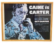 A framed reproduction quad poster for Get Carter, starring Micahel Caine and Britt Ekland Framed