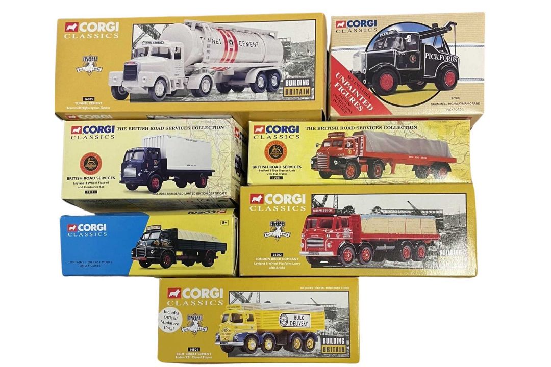 Seven boxed Corgi vehicles, to include: - 19401 Ken Thomas Ltd Bedford S Sack Truck Set - 14501 Blue