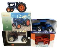Four boxed die-cast tractor models, to include: - Universal Hobbies Fordson Major E27N - ERTL 9682
