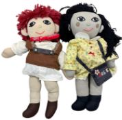 A large pair of woollen Rosie and Jim dolls, height approximately 75cm