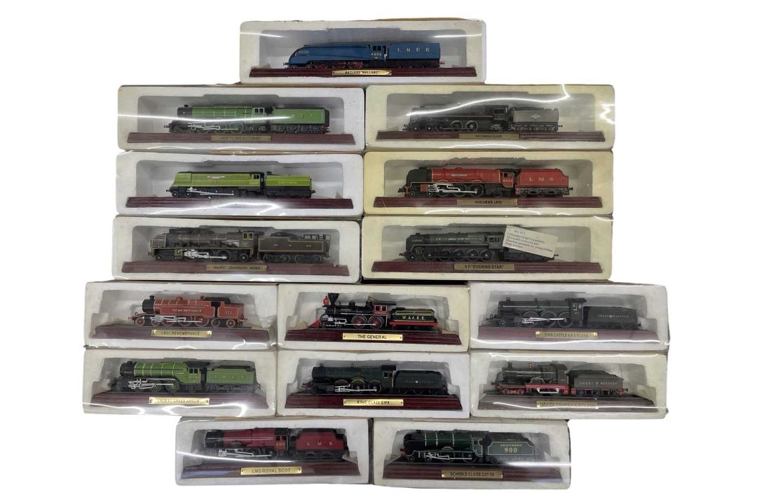 A large collection of boxed wood-mounted 00 gauge locomotive and tenders