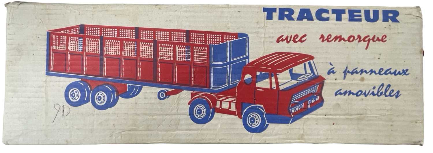 A vintage pressed steel 'tractor and trailer' model by Joustra, in original box. Some some damage - Image 3 of 4