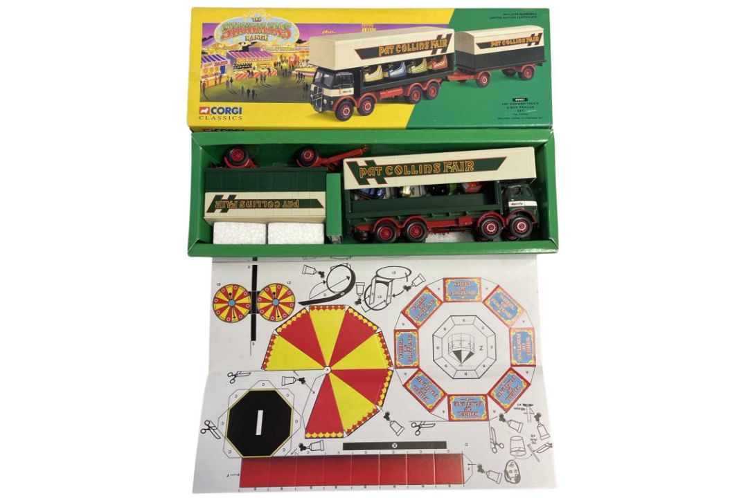 A boxed Corgi 09901 ERF Dodgem Truck and box Trailer Set, Pat Collins with 'Wheel of Fortune' Kit