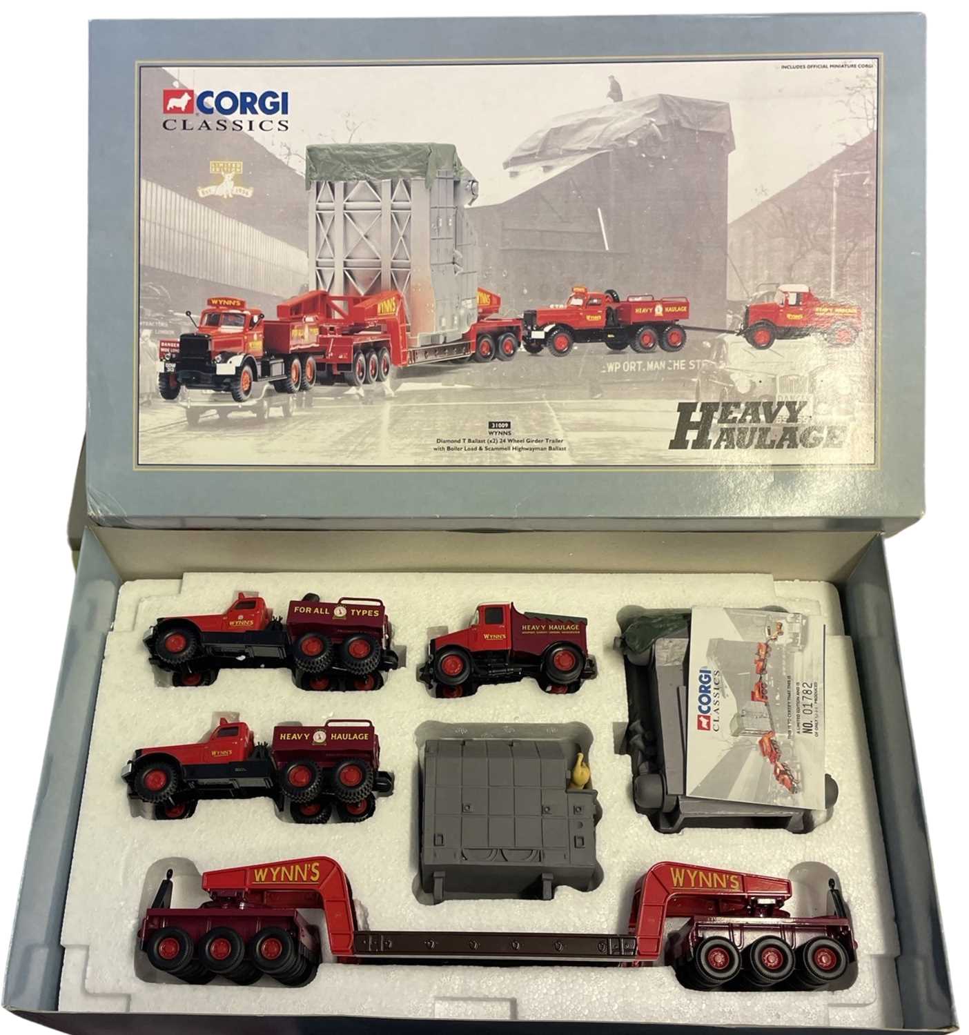A boxed Corgi Classics 31009 WYNNS Diamond T Ballast (x2) 24 Wheel Girder Trailer with Boiler Load