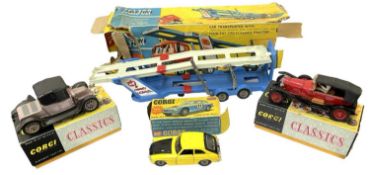 A collection of die-cast Corgi vehicles, to include: - 1138 Car Transporter - 345 MGB GT Competition