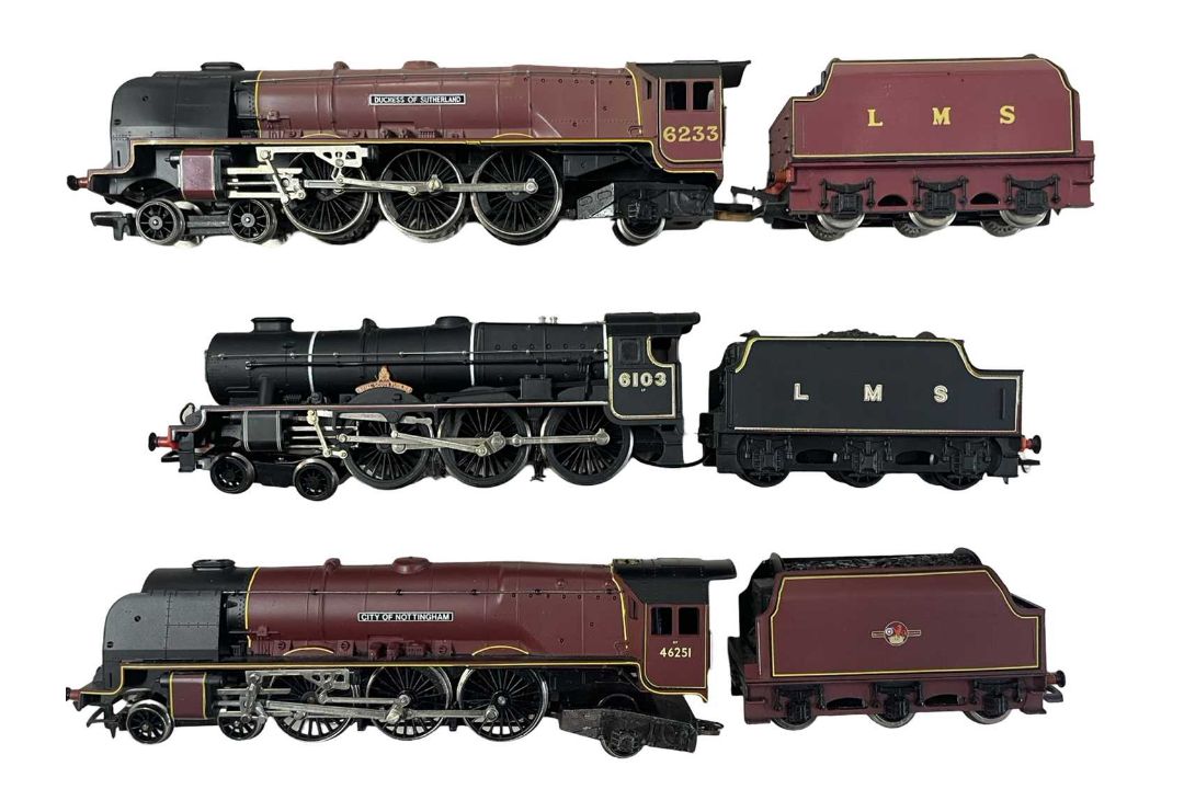Three 00 gauge locomotives with tenders, to include - Hornby 6233 Duchess of Sutherland - Lima