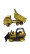 A pressed steel Tonka Hydraulic dump truck, together with a pressed steel and plastic Tonka