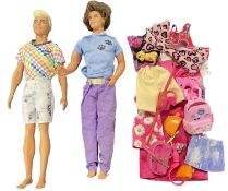 A pair of Ken dolls, to include 1960 and 2016 models, with a quantity of Barbie clothes and