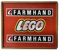 A circa 1960s wooden Lego storage box (stickers a later addition)