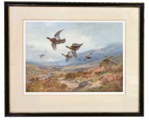 Archibald Thorburn (British,1860-1935), Red Grouse over the burn, collotype artist proof, signed