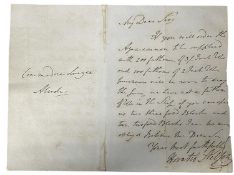 Facsimile letter from Lord Nelson to Captain Linzee: 'My Dear Sir, If you will order the Agamemnon