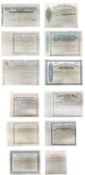 BRITISH SHARE CERTIFICATES x12: LONDON AND NORTH EASTERN RAILWAY 1939; UNION PLATE CO 1847; FULHAM