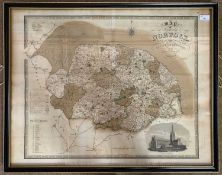John & Charles Walker, 'Map of the County of Norfolk', hand coloured copper plate engraving,