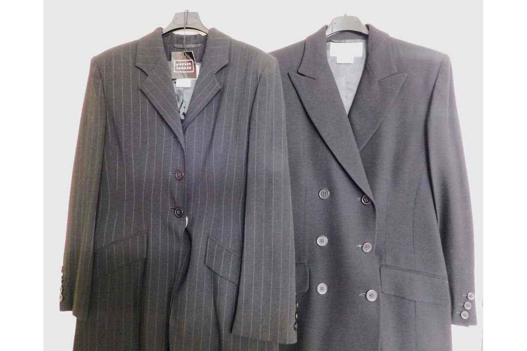 A lady's Jeager pin stripe skirt suit, size 10, together with a Lady's Jaeger black wool longline - Image 2 of 7