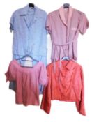 Two pairs of lady's mid 20th century pyjama's, an apricot satin bedjacket and a pink cotton top, (