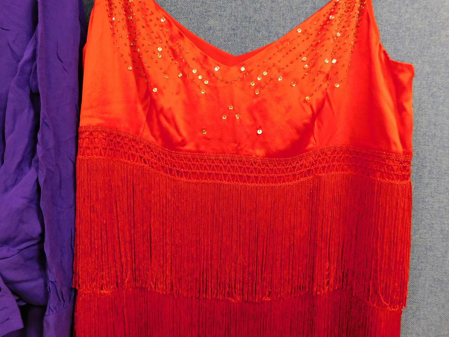 Two items of evening wear, to include a ladies red satin fringed and beaded detail spaghetti strap - Image 3 of 5