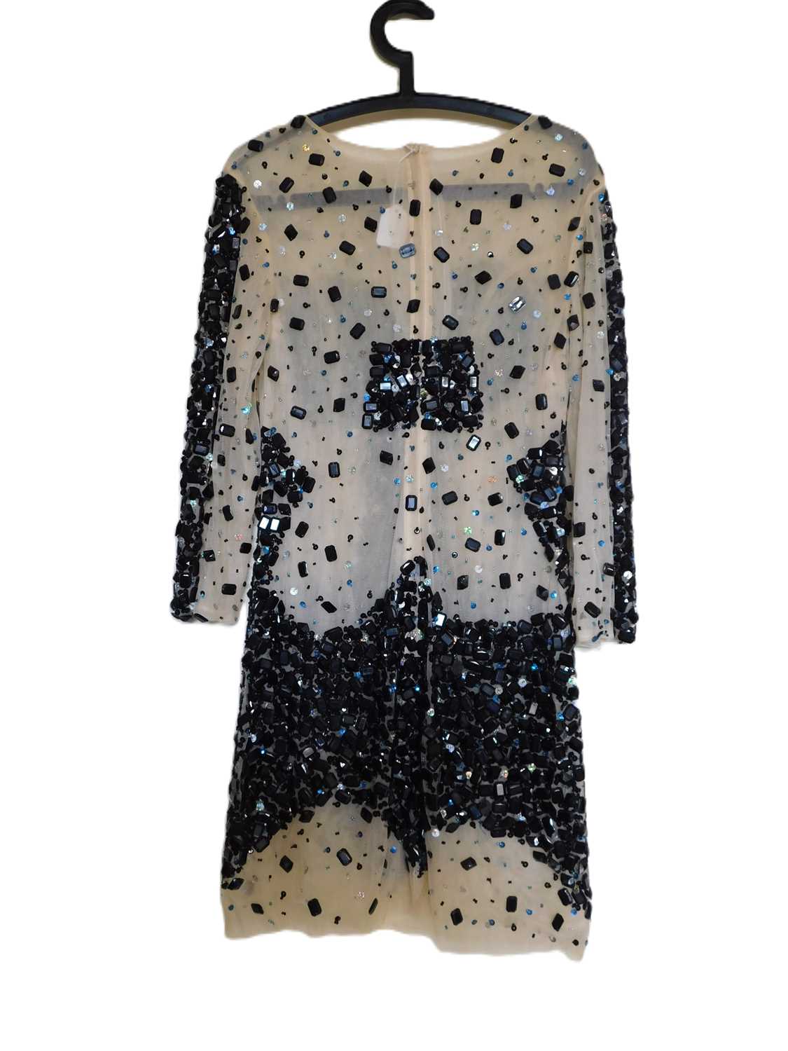 A black and cream beaded cocktail dress, the cream net mesh with strategic sequin detail and - Image 2 of 3