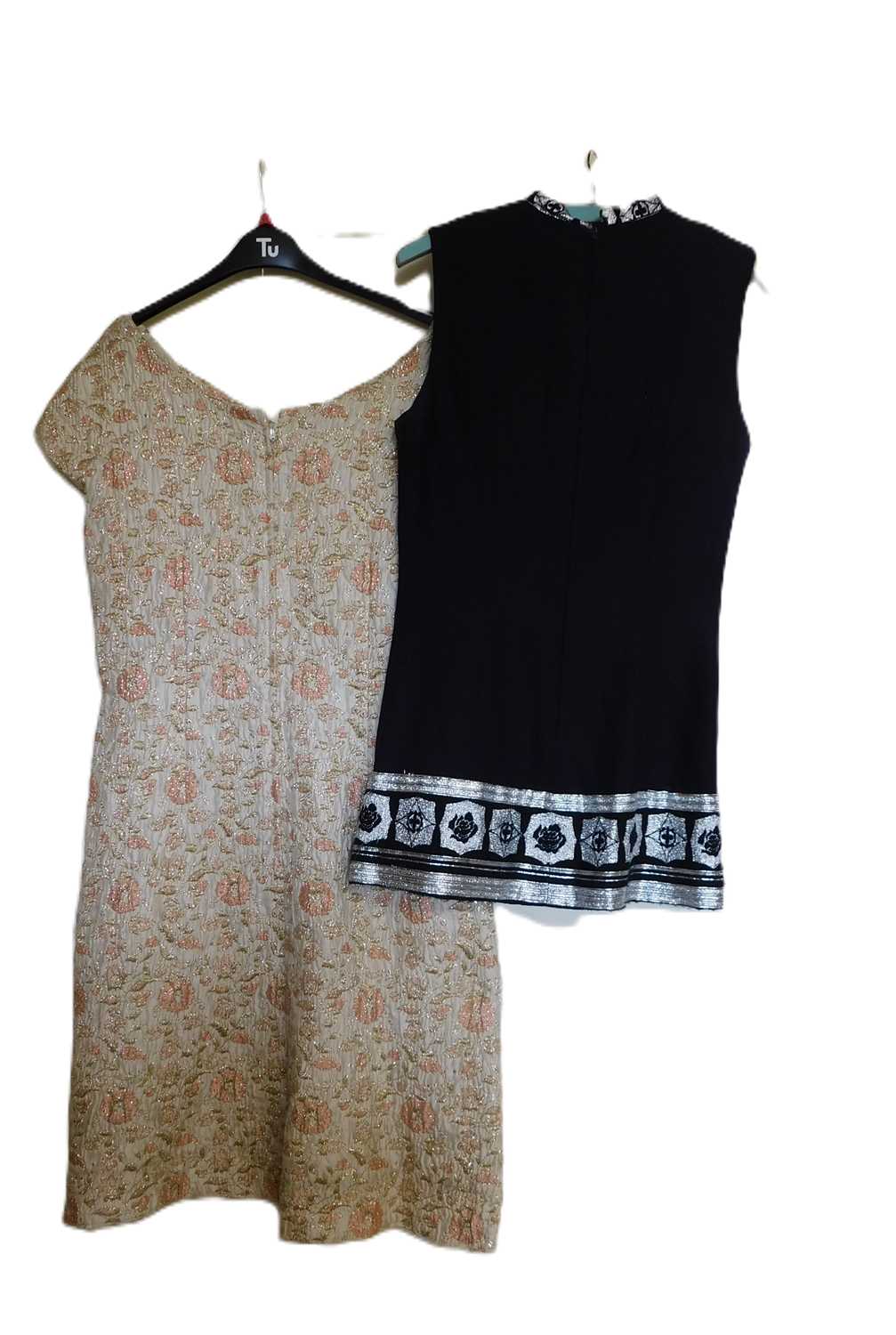 Two c.1960's dresses, to include a black and silver sleeveless shift minidress by Hershelle and a - Image 2 of 5