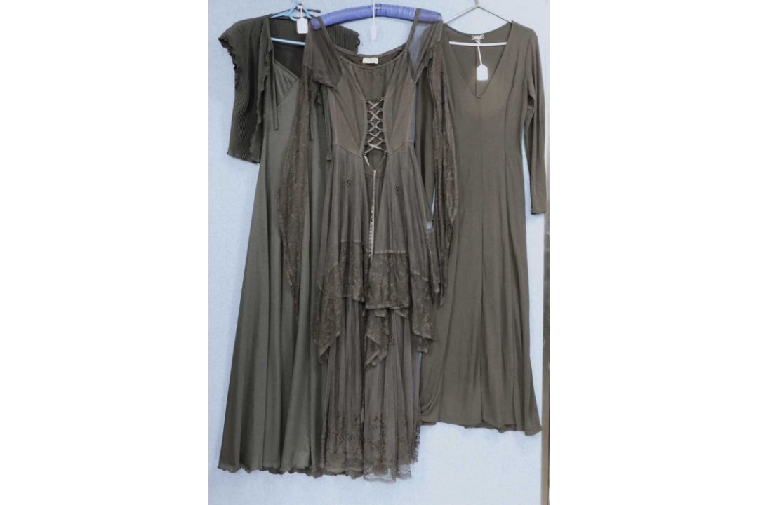 Three lady's dresses to include a black Peace Angel ankle length lace dress with corsetted detail, - Image 1 of 8