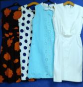 Four mid 20th Century lady's dresses: to include a cream sleeveless shift by Cresta Couture, size