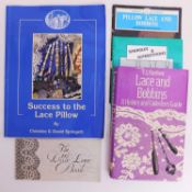 A quantity of books on lace making, history and bobbins, (5)