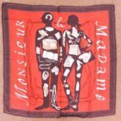 An Hermes 'Madame Monsieur' silk scarf, approx. 88 x 88cm, boxed box - some marks scarf - a few