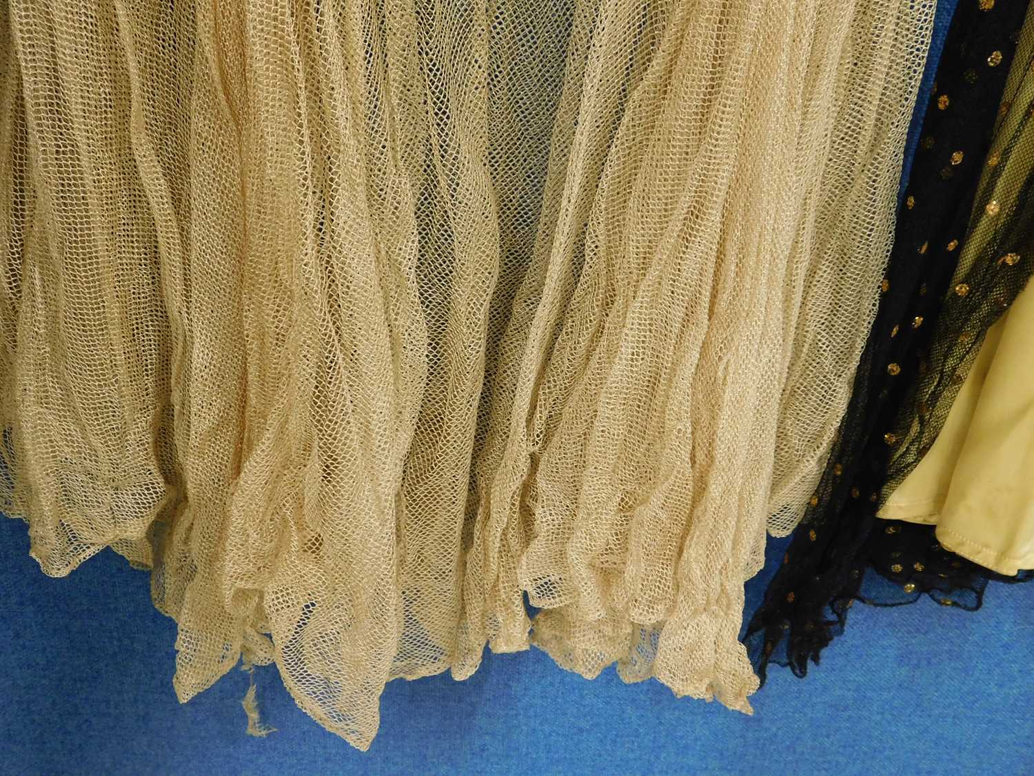Two c.1930's lady's dresses, to include an apricot satin and net dress with V neck, net sleeves - Image 4 of 9