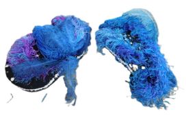 Two 'Pearly Queen' hats by M. Berman Ltd., stiched labels with handwritten names for Thora Hird