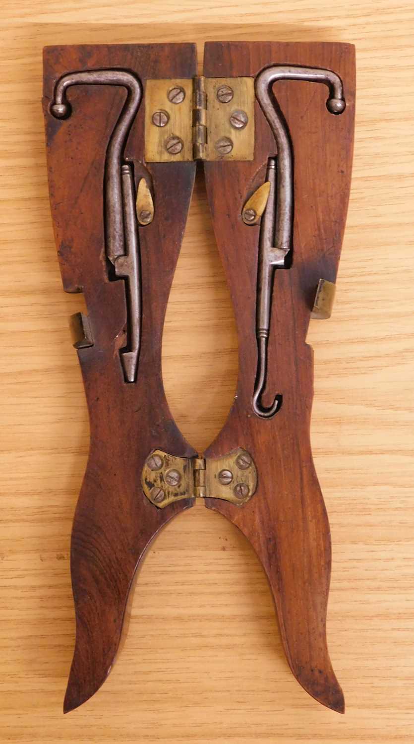 A novelty cased pair of button hooks, the steel hooks, folded inside a turned and shaped wooden, - Image 2 of 8