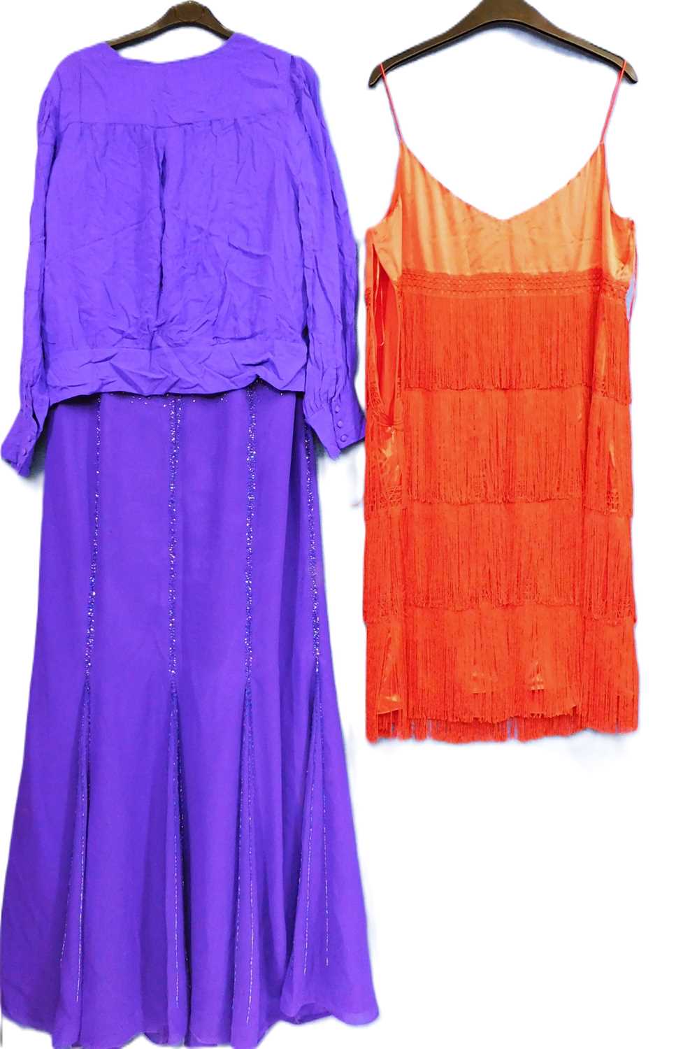 Two items of evening wear, to include a ladies red satin fringed and beaded detail spaghetti strap - Image 2 of 5