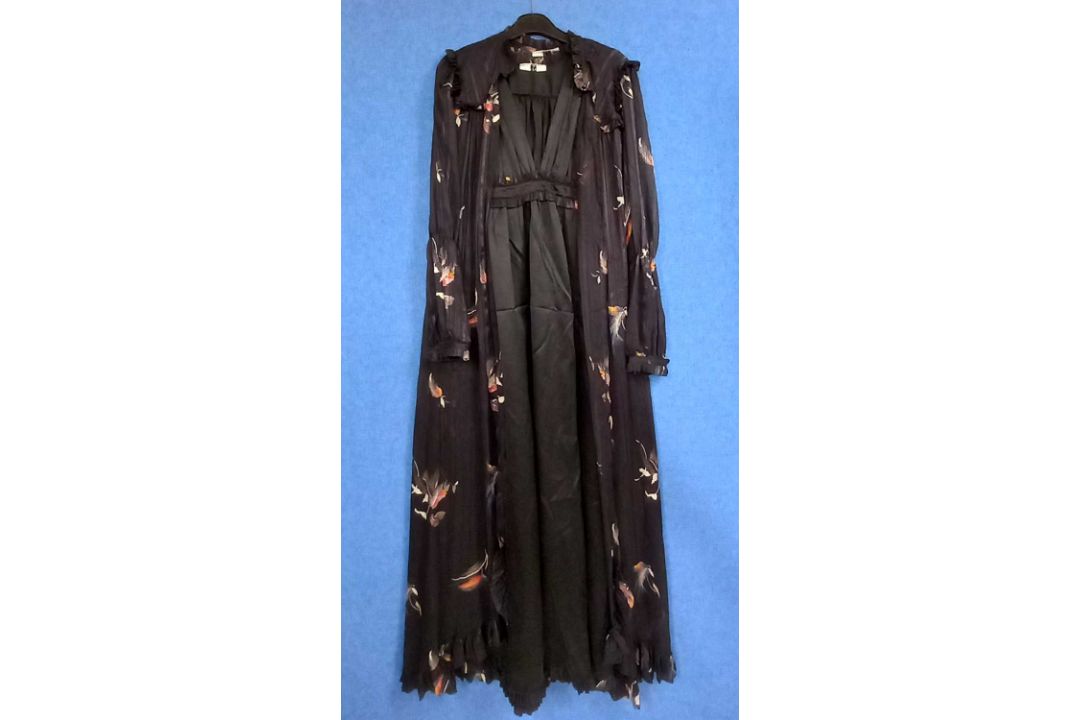 A black dress and chiffon coat cover with ruffle details, by Sally Poppy, size S - Image 1 of 6