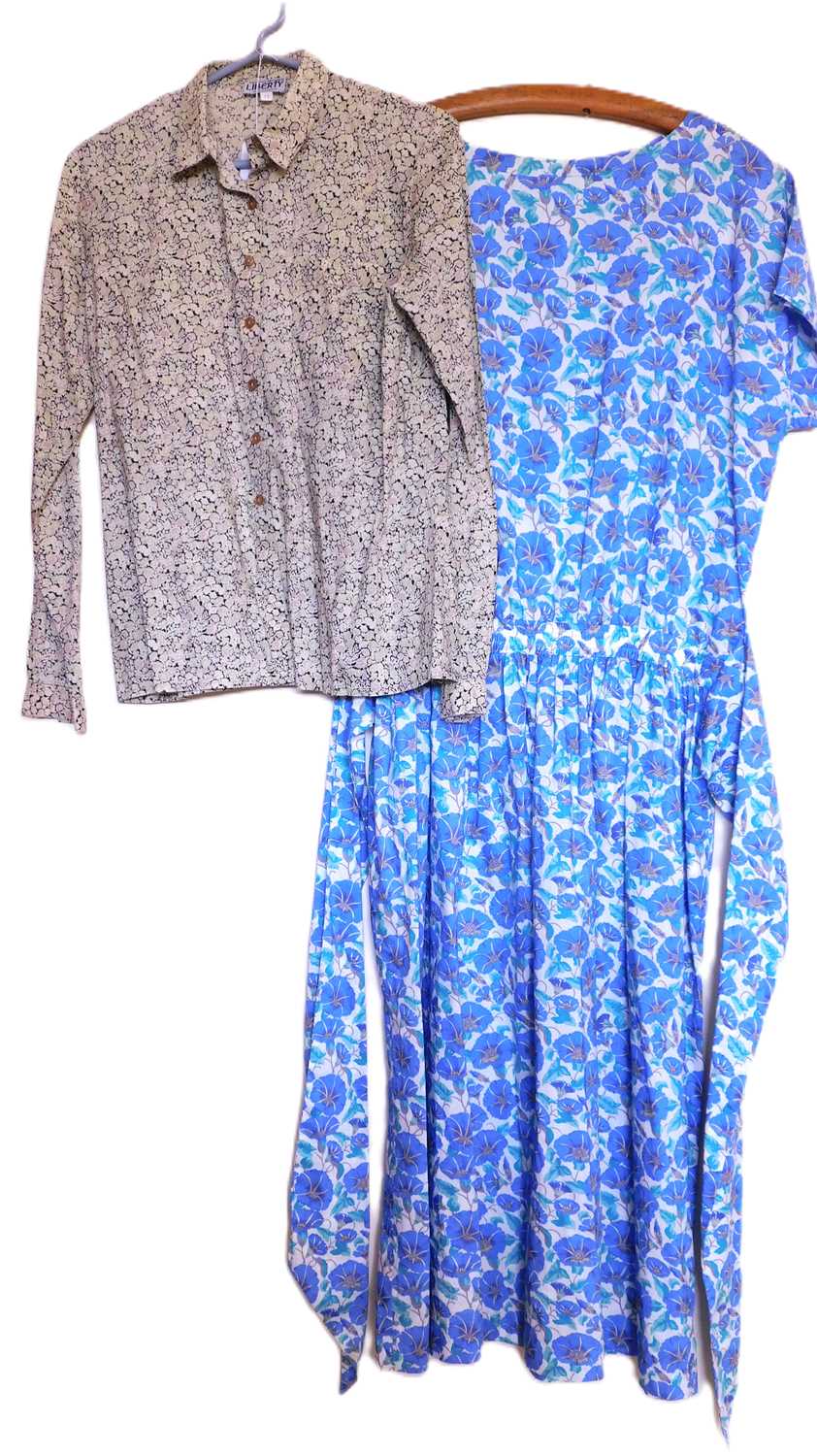 A lady's Liberty floral print shirt, size 16 and a Liberty floral print dress, size 16, (2)