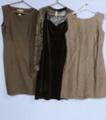 Three lady's black dresses, to include a linen shift by Marella size 8, a black fitted waist shift