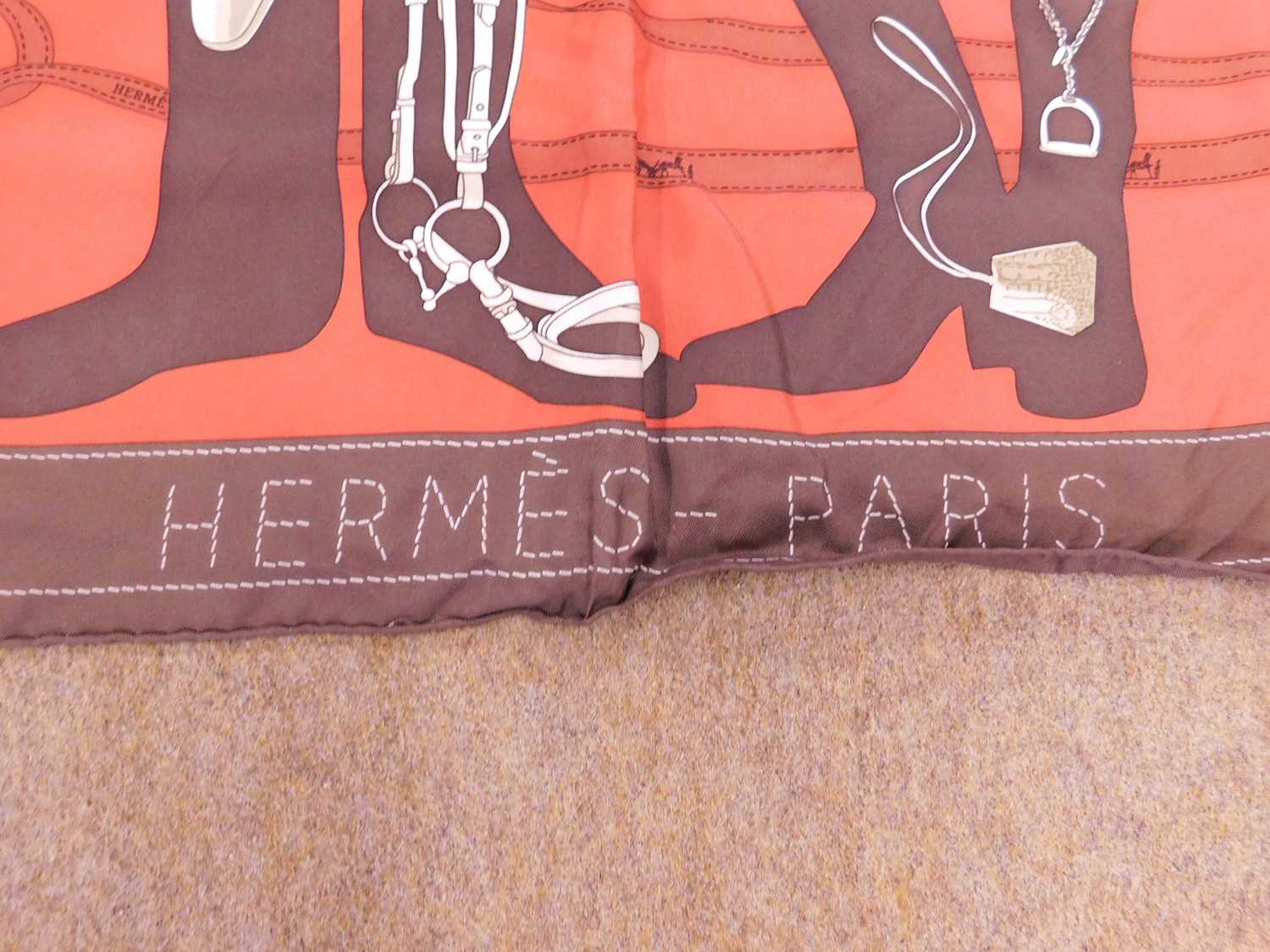 An Hermes 'Madame Monsieur' silk scarf, approx. 88 x 88cm, boxed box - some marks scarf - a few - Image 2 of 3