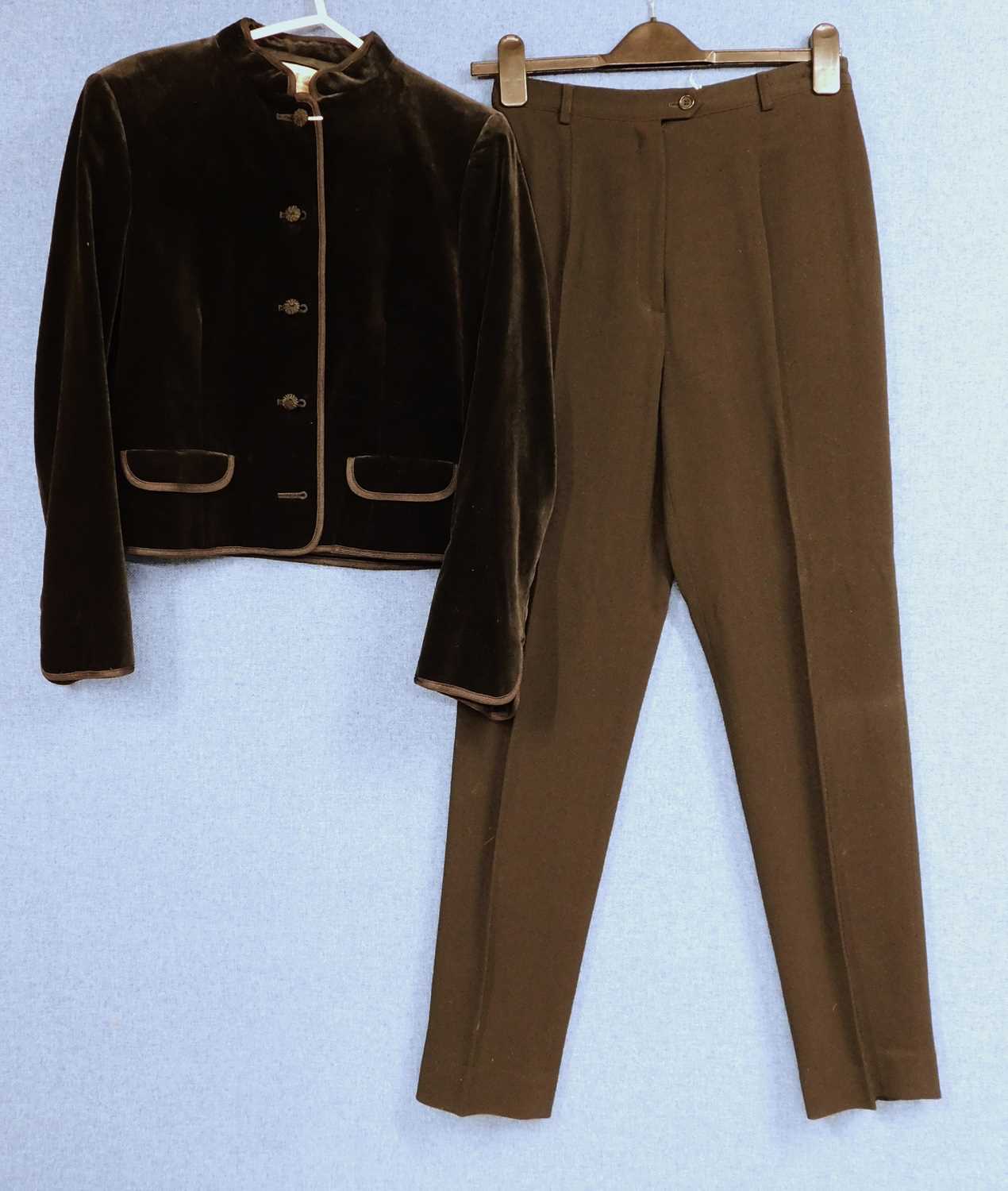 A lady's black velvet Jaeger jacket size 8 together with a pair of Gerard Darel trousers size 38 (