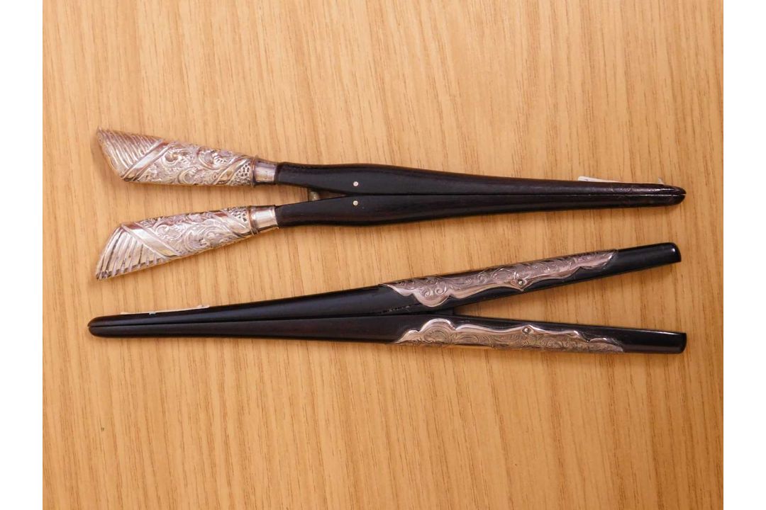 A crewel work glove box and a quantity of gloves and two pairs of silver topped glove stretchers, - Image 3 of 3