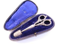 A pair of early 20th century silver handled needlework scissors, hallmarked Birmingham 1905,