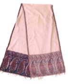 A 19th century shawl, with cream ground and red and blue paisley to ends and edges, approx. 226 x