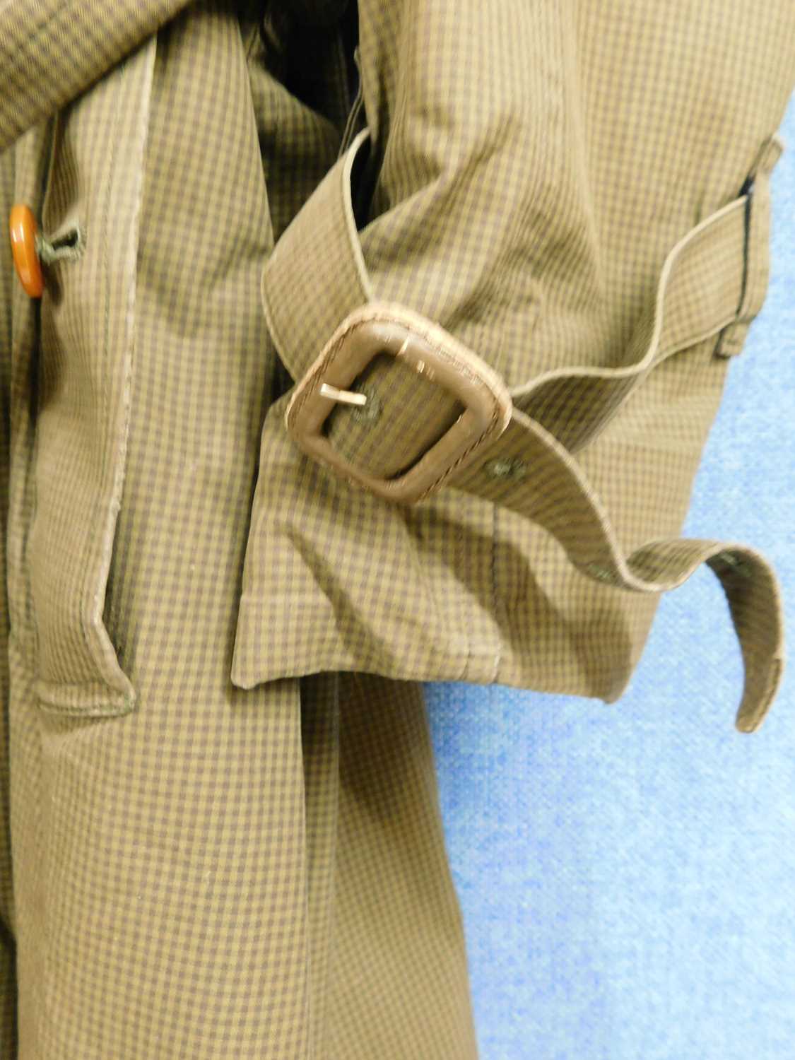 A lady's double breasted Burberry trench coat, in green check with brown buttons, belted waist and - Image 4 of 10
