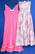 Two lady's dresses to include a cerise polka dot sleeveless dress by Cresta Couture, size 14 and a