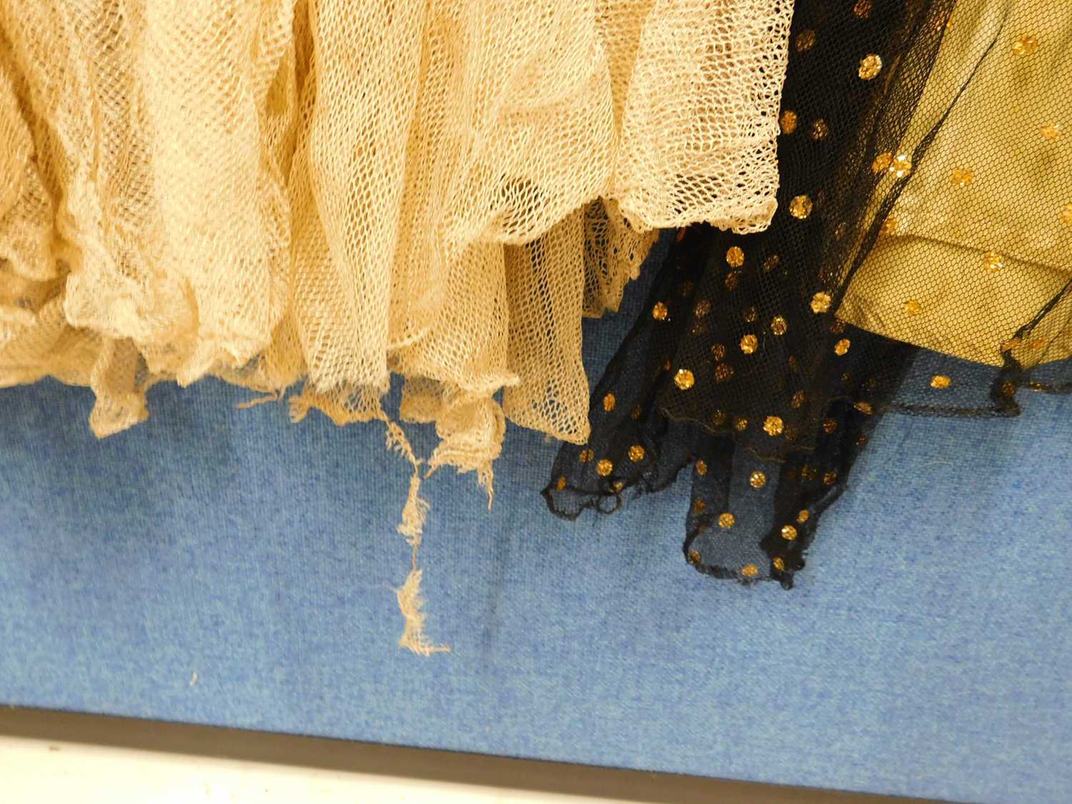 Two c.1930's lady's dresses, to include an apricot satin and net dress with V neck, net sleeves - Image 5 of 9