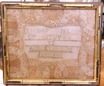 A late 19th century sampler with lace decoration, the alphabet sampler named 'Rose Everton' dated