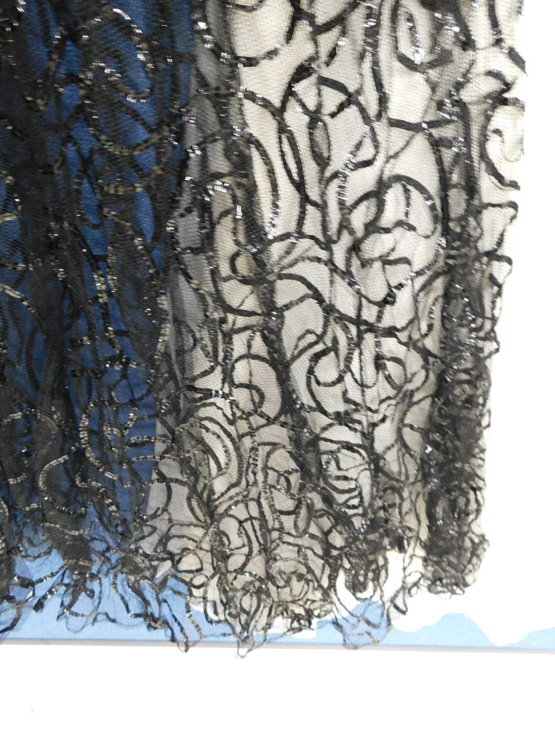 A lady's black net and sequin ribbon V neck dress with matching bolero, together with a cream - Image 5 of 5