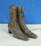 A pair of lady's Victorian leather boots, the lace up ankle high boots with pointed toes and block