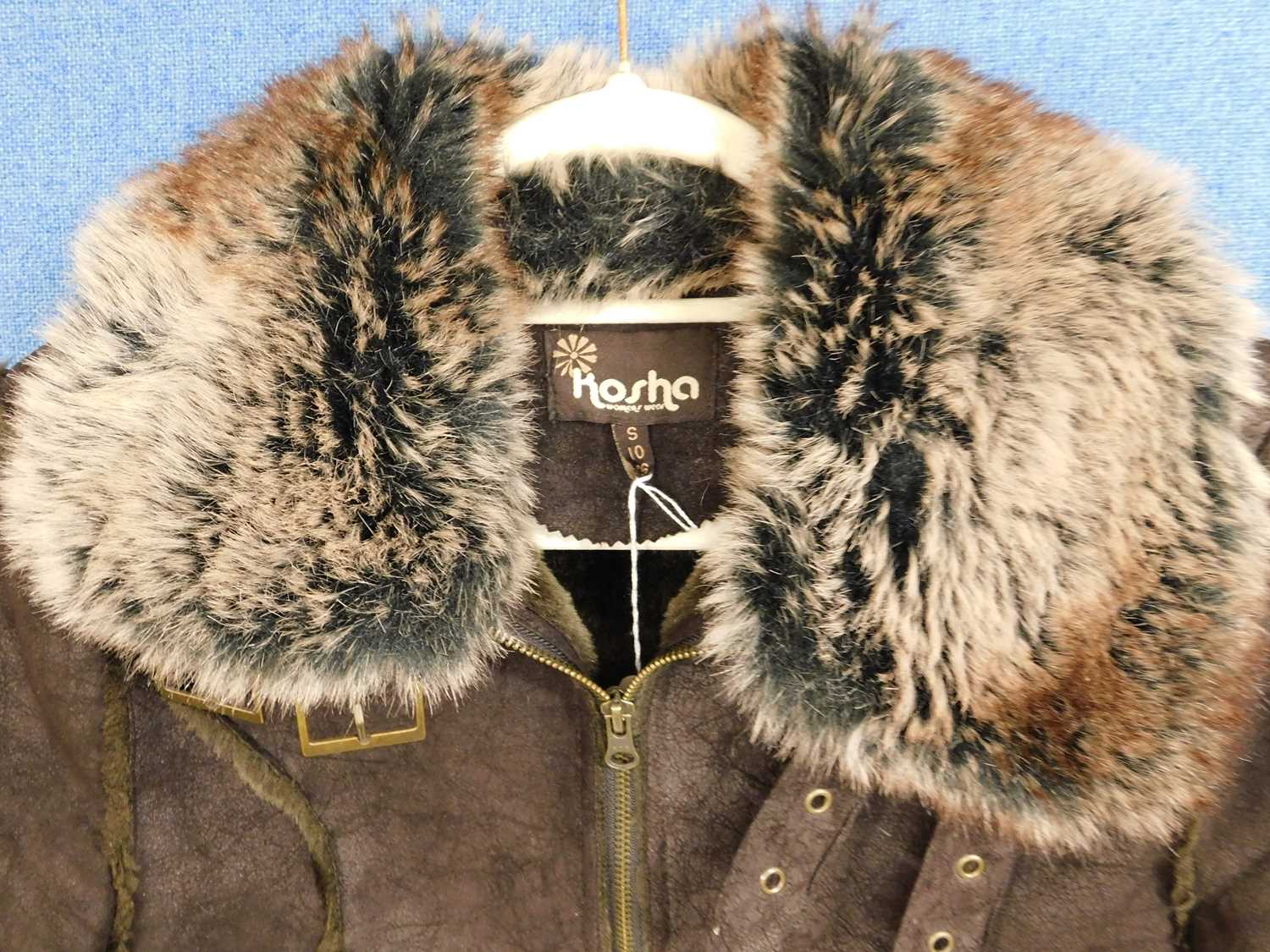 A brown faux suede and faux fur jacket by Kosha size S/10 with zip front, zip pockets and buckle - Image 3 of 3