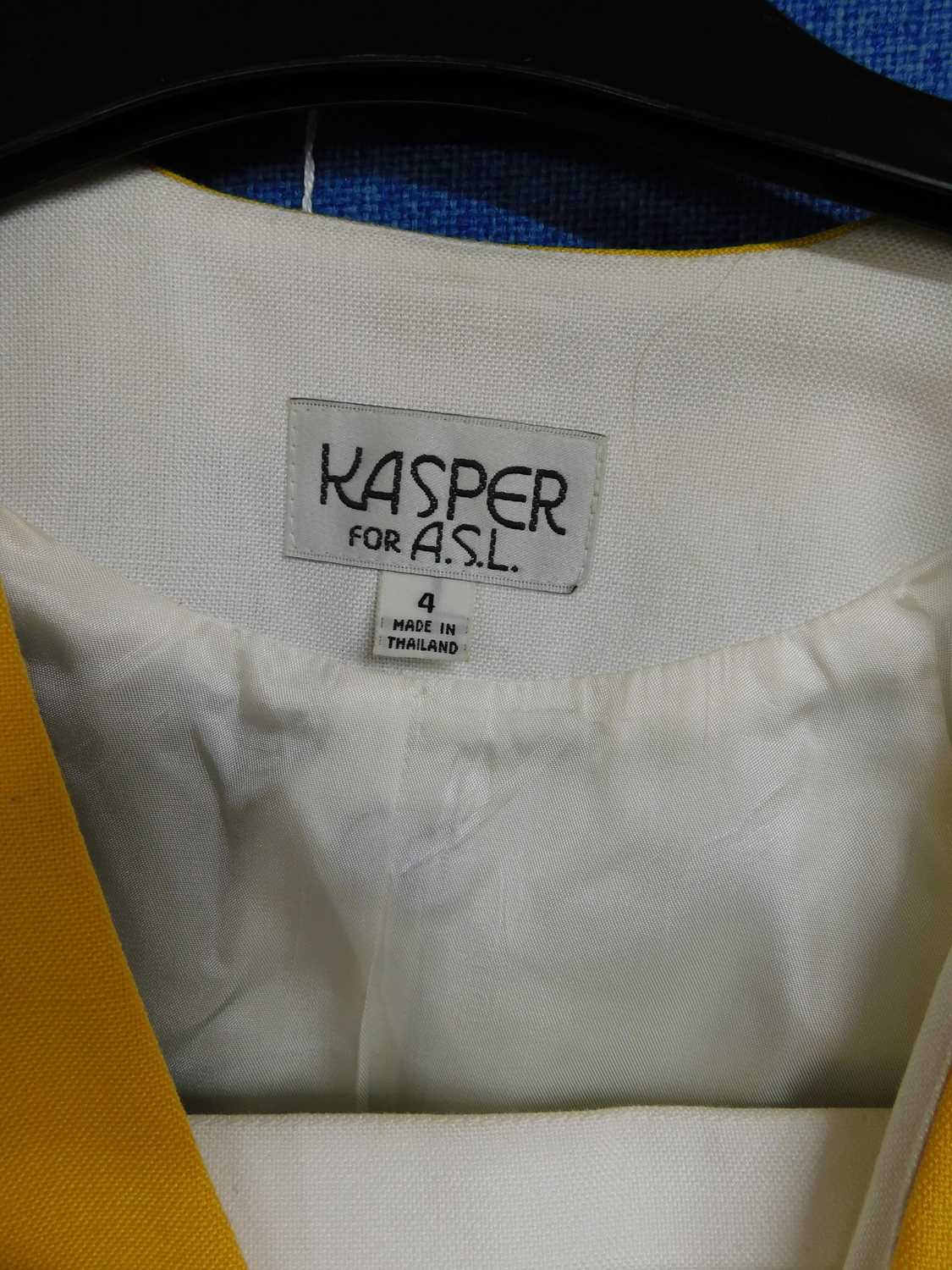 Two 1980's lady's suits, to include a black, white and yellow short sleeved skirt suit by Kasper - Image 3 of 4