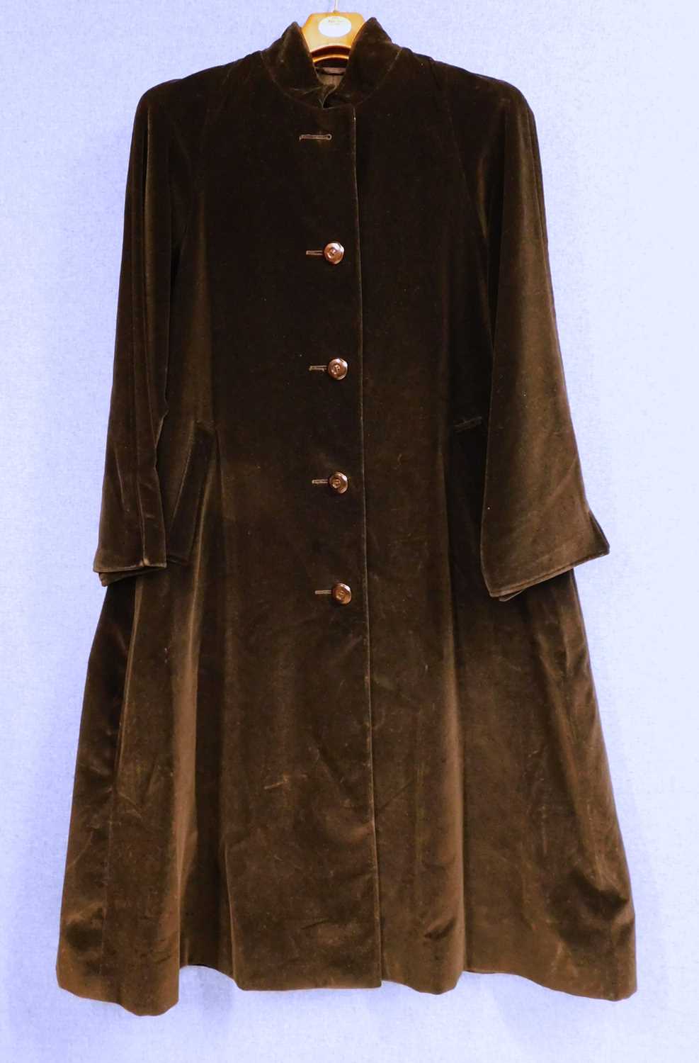 A lady's black velvet Aquascutum coat, single breasted with side slip pockets - Image 2 of 5