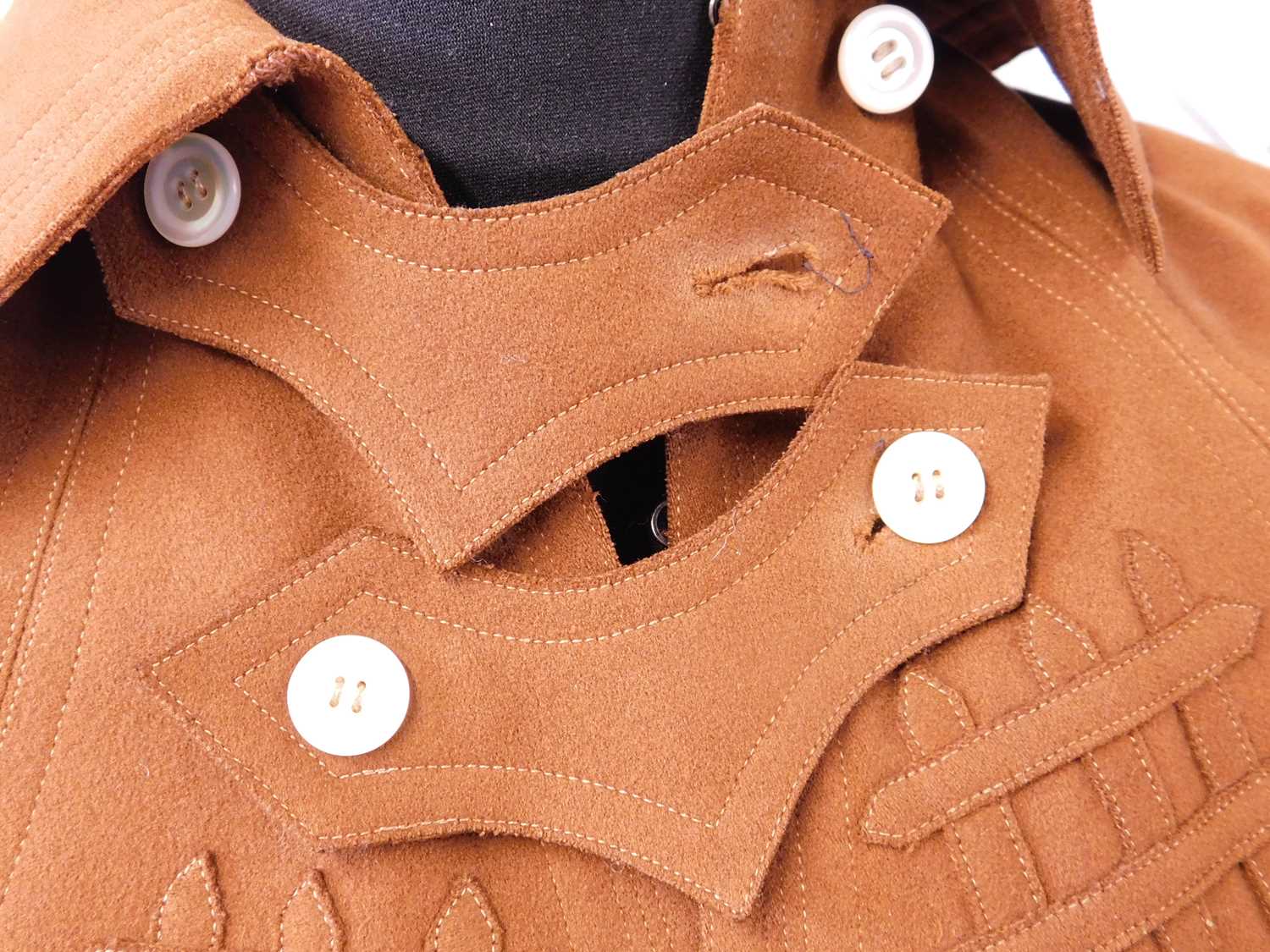 An early 20th century lady's brown felt cape, with double buckle fastening to neck and portcullis - Image 7 of 8