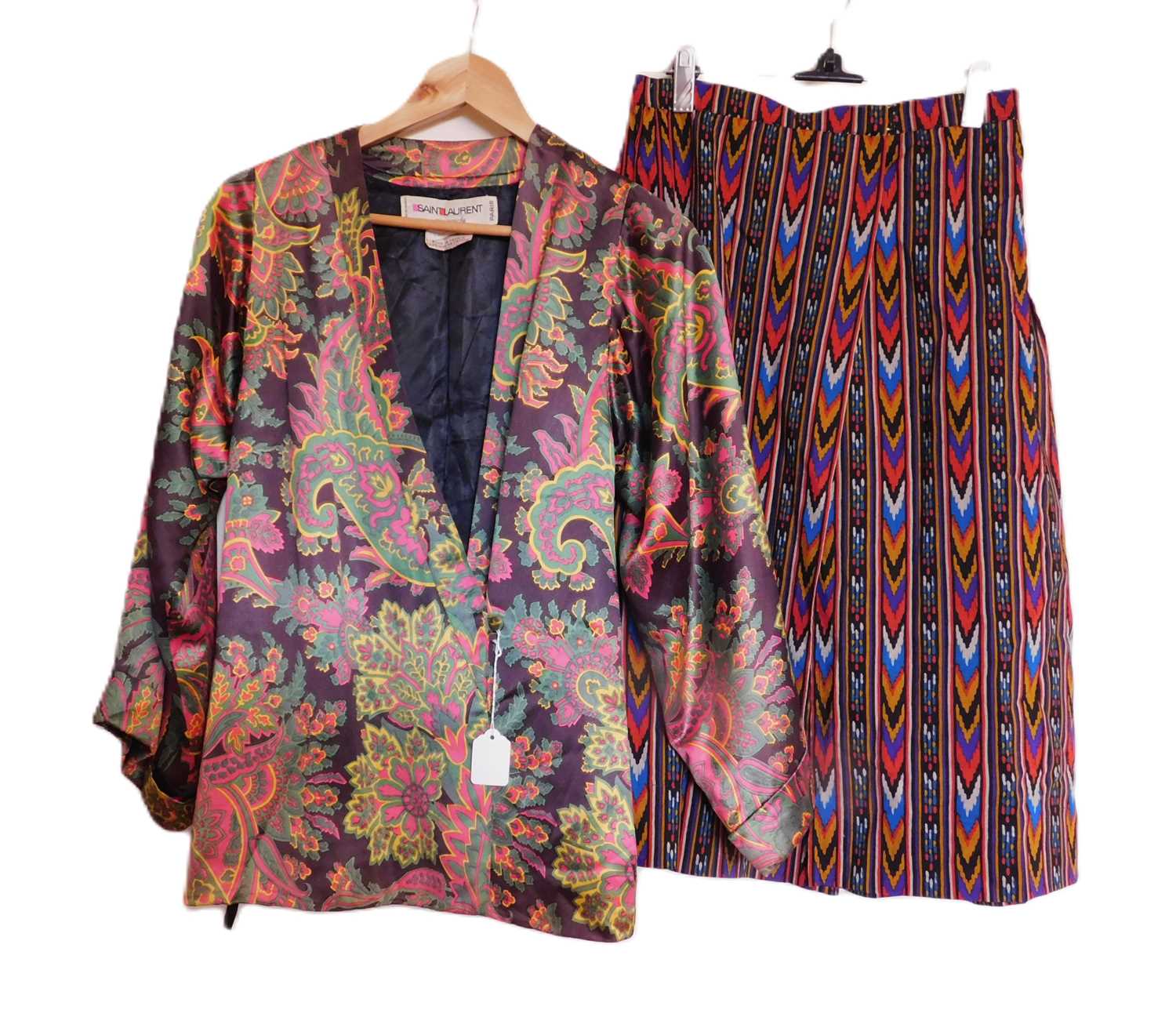 An Yves Saint Laurent Rive Gauche silk jacket and a Yves Saint Laurent Rive Gauche cotton skirt, the
