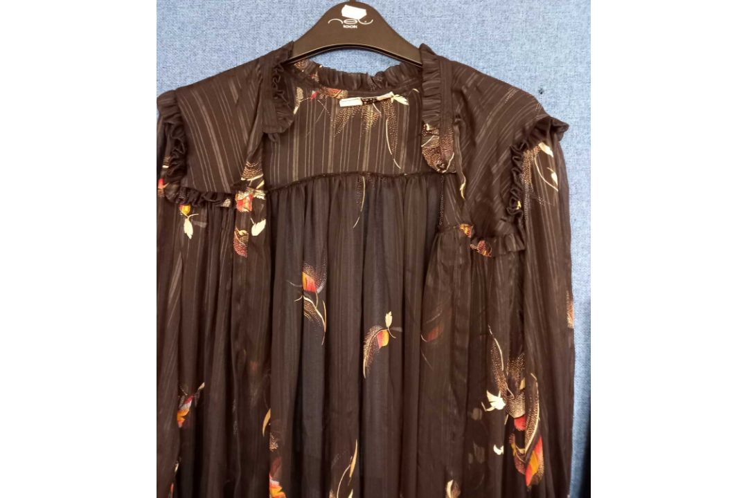 A black dress and chiffon coat cover with ruffle details, by Sally Poppy, size S - Image 6 of 6